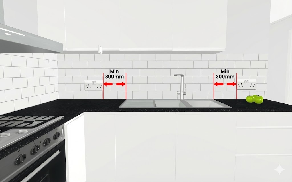 Kitchen interior design with strategically placed electrical outlets